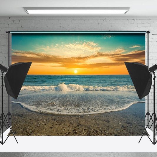 Lofaris Sunset Seaside Waves Stones Foam Summer Backdrop