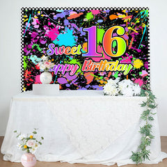 Lofaris Sweet 16 Colourful Graffiti Happy Birthday Backdrop