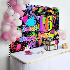 Lofaris Sweet 16 Colourful Graffiti Happy Birthday Backdrop