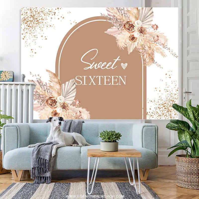Lofaris Sweet 16 Flowers Arched Happy Birthday Backdrop