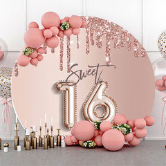 Lofaris Sweet 16 Rose Pink Birthday Round Backdrop Cover