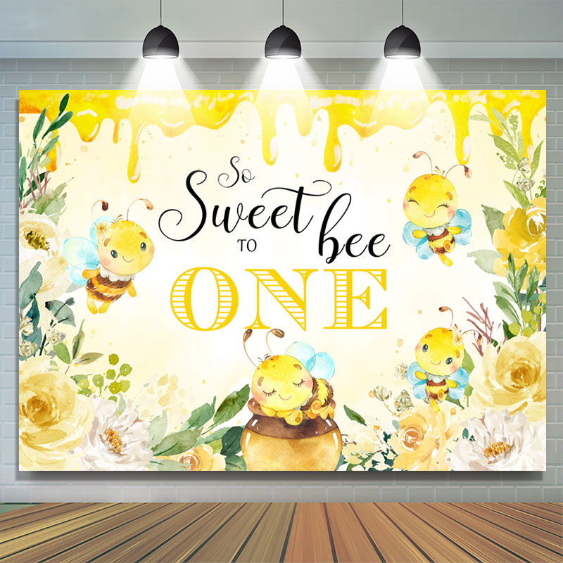 Lofaris Sweet Bee To One Honey Yellow 1st Birthday Backdrop