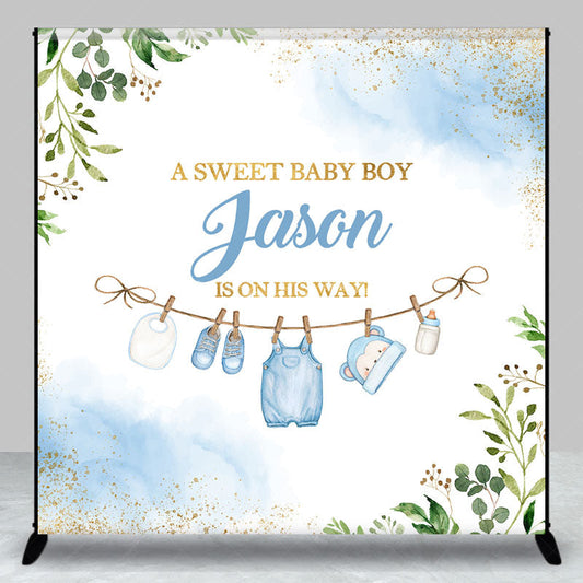 Lofaris Sweet Boy Leaves Custom Name Baby Shower Backdrop