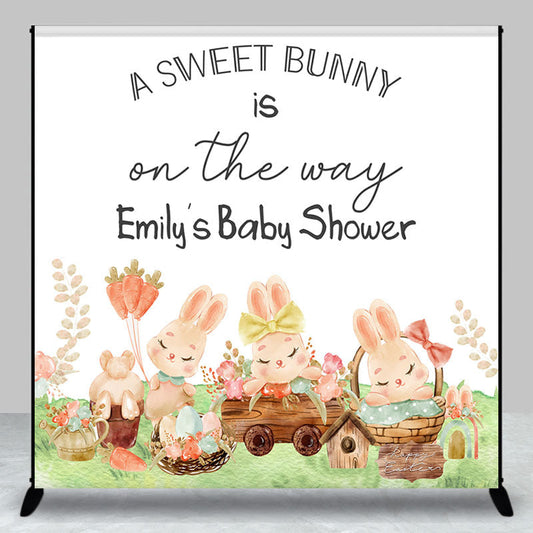 Lofaris Sweet Bunny Easter Custom Name Baby Shower Backdrop