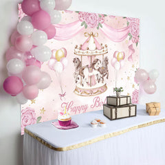 Lofaris Sweet Carousel Floral Balloon Birthday Backdrop