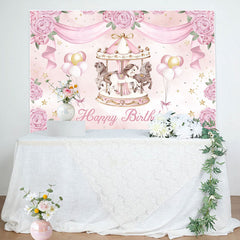 Lofaris Sweet Carousel Floral Balloon Birthday Backdrop