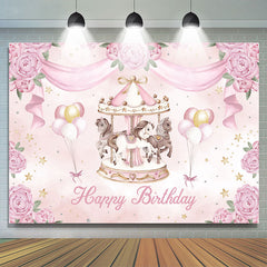 Lofaris Sweet Carousel Floral Balloon Birthday Backdrop