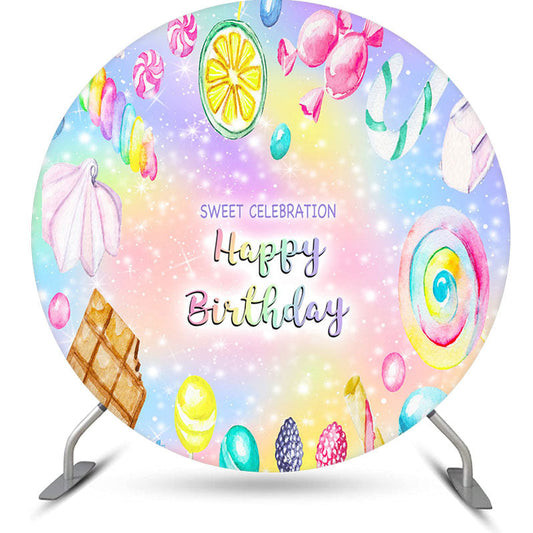 Lofaris Sweet Celebration Candy Round Birthday Backdrop