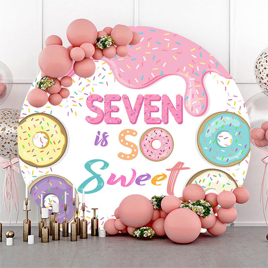 Lofaris Sweet Donuts Circle 7th Birthday Backdrop For Girls