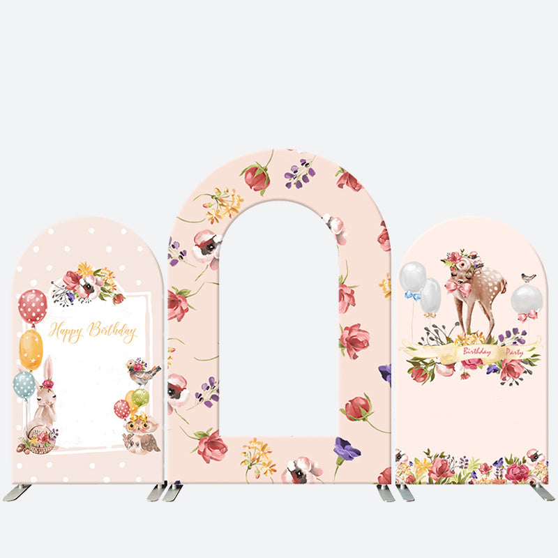 Lofaris Sweet Floral Fawn Pink Arch Birthday Backdrop Kit