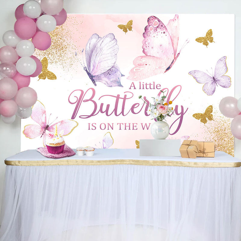 Lofaris Sweet Flying Butterfly Baby Girl Shower Backdrop