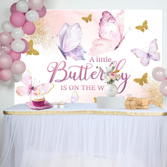 Lofaris Sweet Flying Butterfly Baby Girl Shower Backdrop