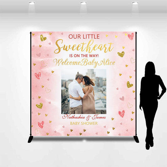 Lofaris Sweet heart On The Way Pink Custom Baby Shower Backdrop
