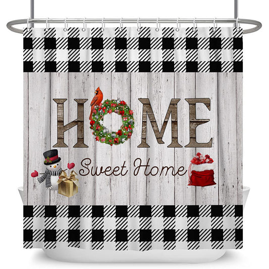 Lofaris Sweet Home White Black Wood Christmas Shower Curtain