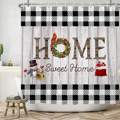 Lofaris Sweet Home White Black Wood Christmas Shower Curtain