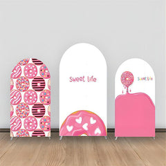 Lofaris Sweet Life Pink White Donuts Cream Arch Backdrop Kit