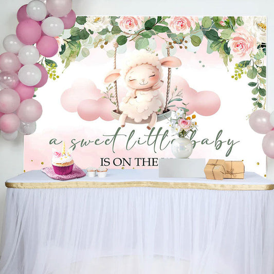 Lofaris Sweet Little Baby Floral Sheep Shower Backdrop