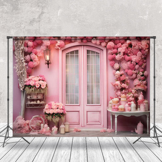 Lofaris Sweet Pink Flower Wood Door Valentines Day Backdrop