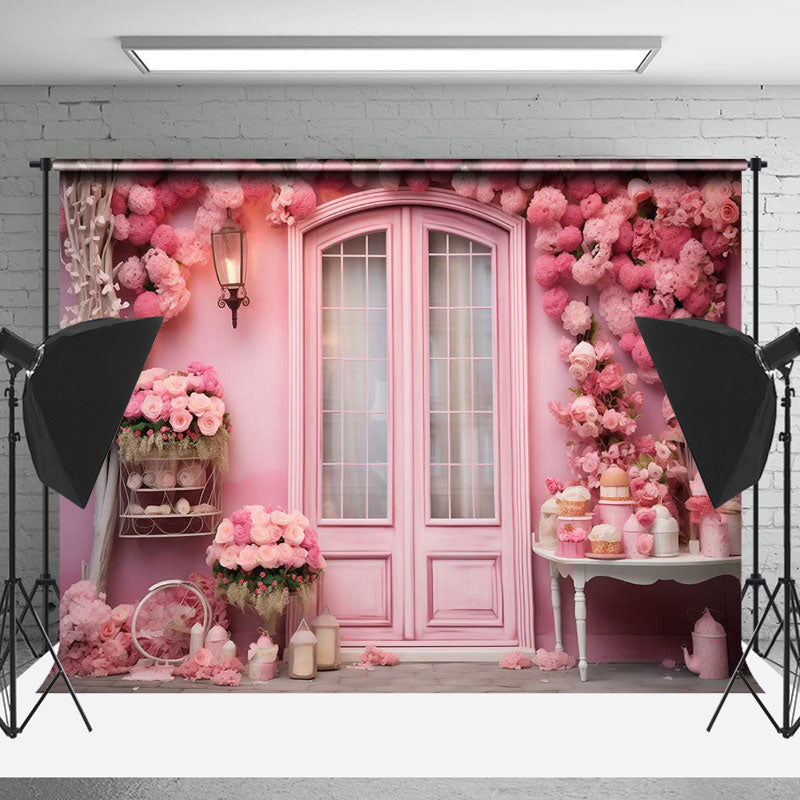 Lofaris Sweet Pink Flower Wood Door Valentines Day Backdrop