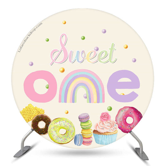 Lofaris Sweet Rainbow Candy 1st Birthday Round Backdrop
