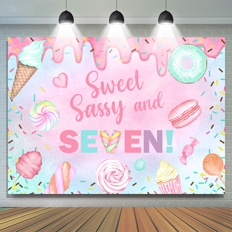 Lofaris Sweet Sassy Dessert 7th Birthday Backdrop For Girl