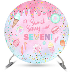 Lofaris Sweet Sassy Seven Pink Round 7th Birthday Backdrop