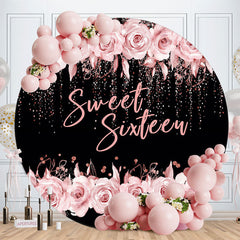 Lofaris Sweet Sixteen Rose Black Round 16 Birthday Backdrop