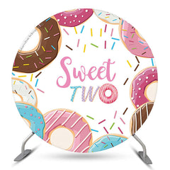 Lofaris Sweet Two Donuts Round Birthday Backdrop Cover