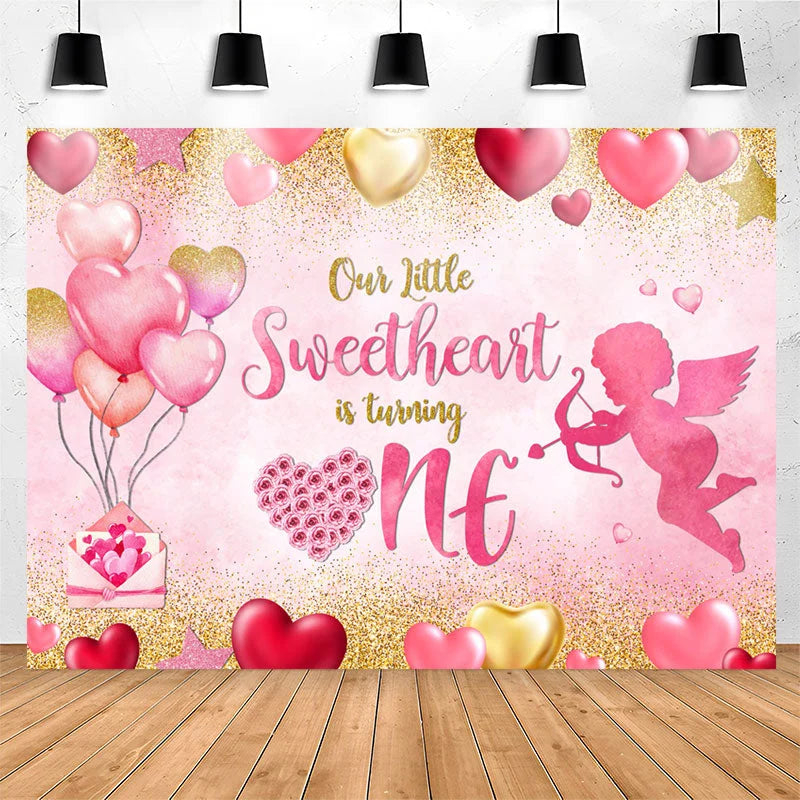 Lofaris Sweetheart One Pink Balloon 1st Birthday Backdrop
