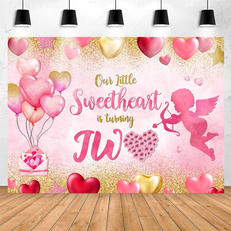 Lofaris Sweetheart Two Pink Balloon 2nd Birthday Backdrop