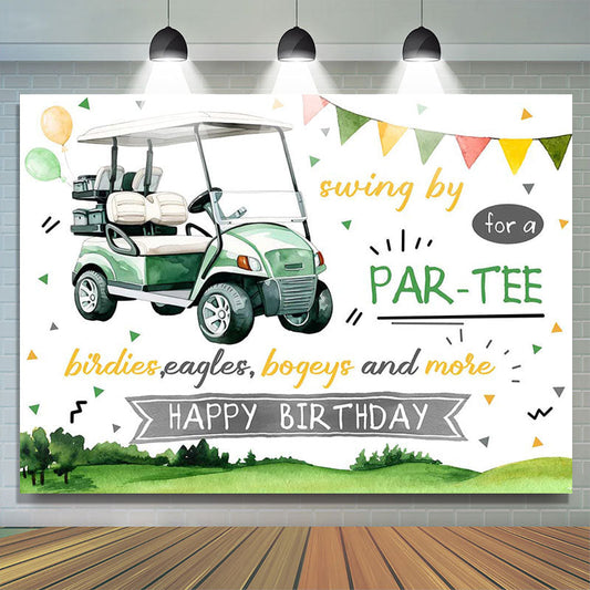 Lofaris Swing By Green Golf Cart Field Backdrop For Birthday