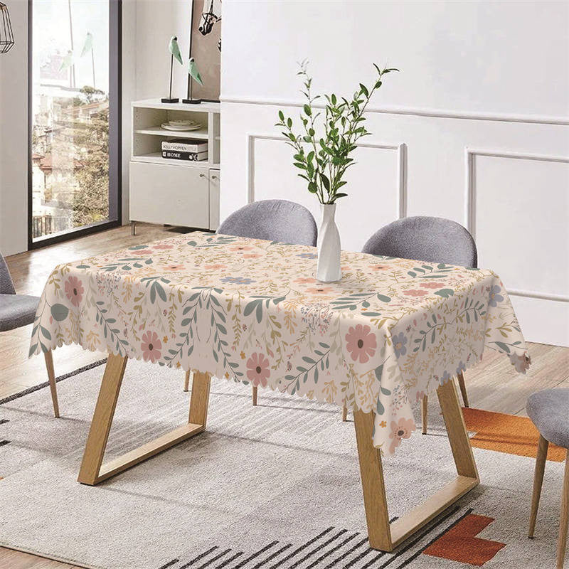 Lofaris Symmetrical Flowers Leaves Boho Rectangle Tablecloth