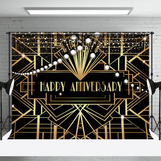 Lofaris Symmetrical Golden Lines Black Anniversary Backdrop