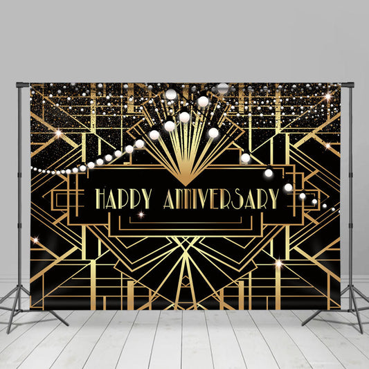 Lofaris Symmetrical Golden Lines Black Anniversary Backdrop
