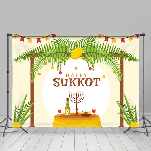 Lofaris Table Candlestick Green Leaves Beige Sukkot Backdrop