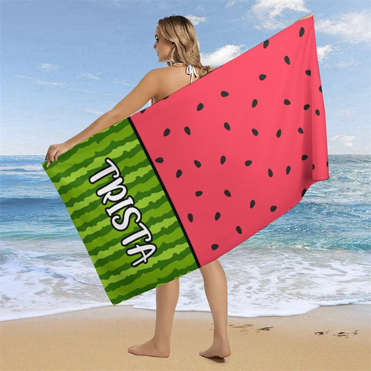 Lofaris Tasty Green Red Summer Watermelon Custom Beach Towel