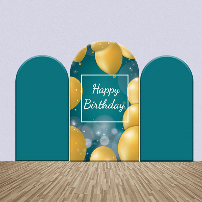 Lofaris Teal Gold Balloons Bokeh Birthday Arch Backdrop Kit