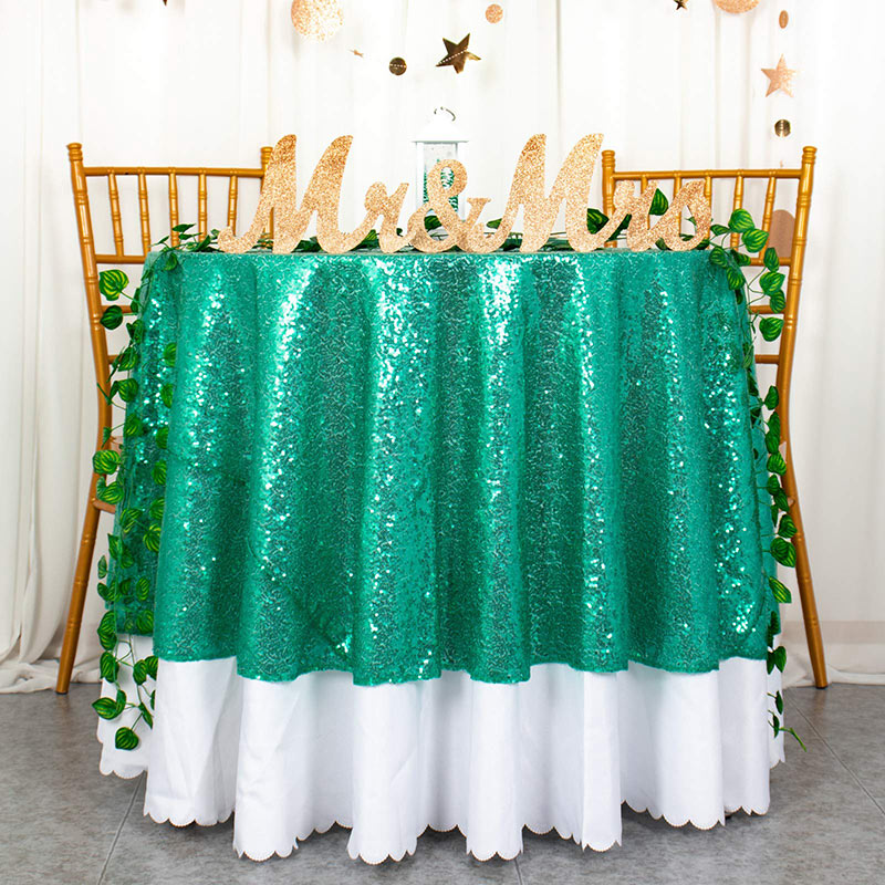 Lofaris Teal Green Glitter Sequin Banquet Round Table Cover