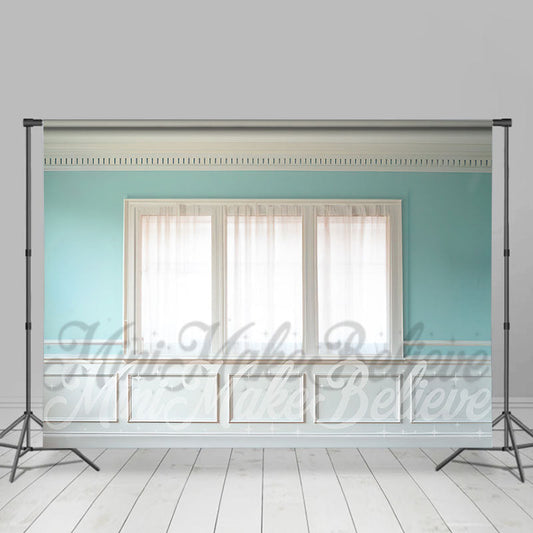 Lofaris Teal Room Window White Trim Retro Wall Backdrop