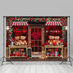 (Ship In 24HR) Teddy Bear And Floral Love Store Valentines Backdrop