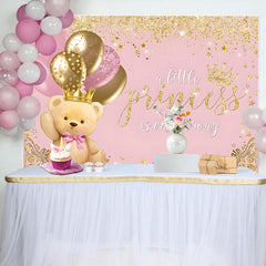 Lofaris Teddy Bear Balloon Crown Pink Baby Shower Backdrop