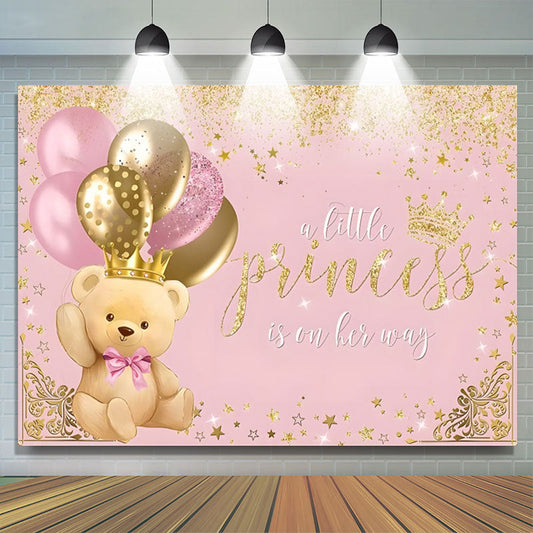 Lofaris Teddy Bear Balloon Crown Pink Baby Shower Backdrop