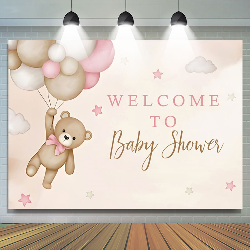 Lofaris Teddy Bear Balloon Star Cloud Baby Shower Backdrop