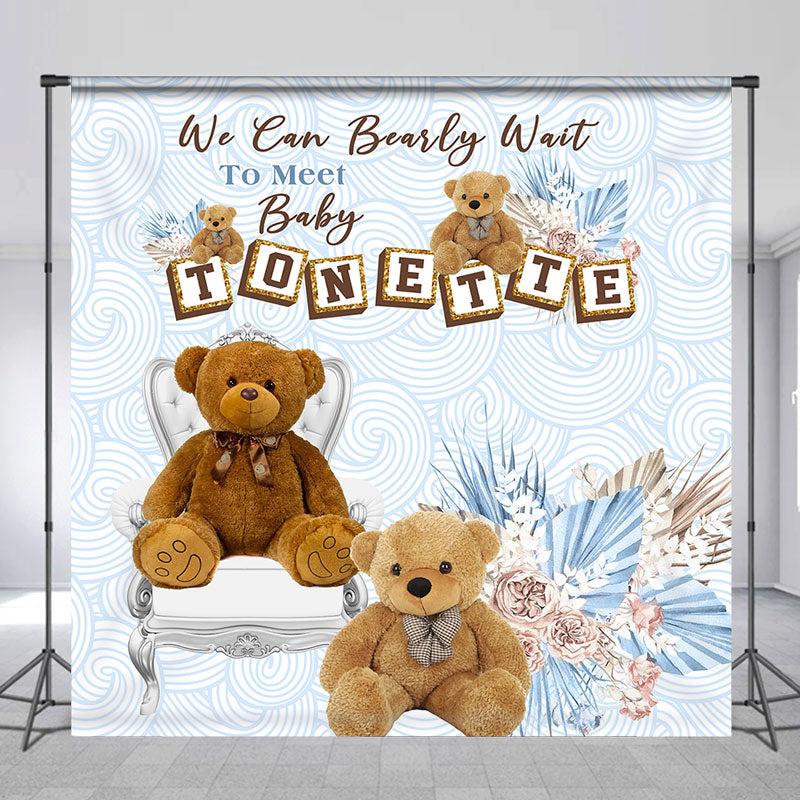 Lofaris Teddy Bear Boho Custom Name Baby Shower Backdrop