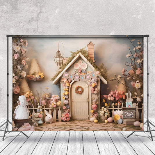 Lofaris Tender Pink Floral Wood House Photo Easter Backdrop