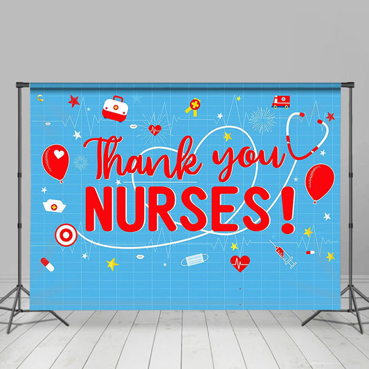 Lofaris Thank You Cute ECG Blue National Nurses Day Backdrop