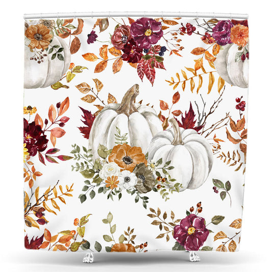 Lofaris Thanksgiving Pumpkin Maple Leaves Shower Curtain