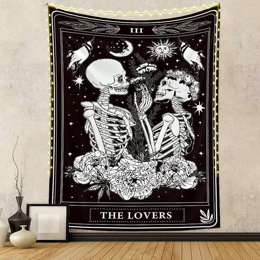 Lofaris The Lovers Skeleton Galaxy Black And White Tapestry