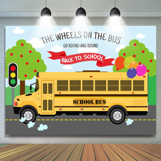 Lofaris The Wheels On Bus Blue Sky Back To School Backdrop