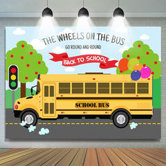 Lofaris The Wheels On Bus Blue Sky Back To School Backdrop